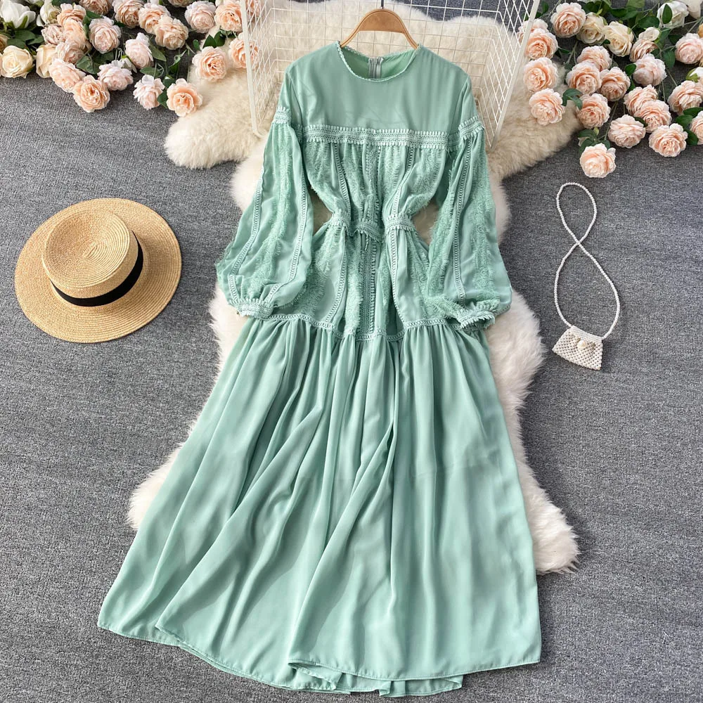 

women's elegant long sleeve elegant lace dress BLACK