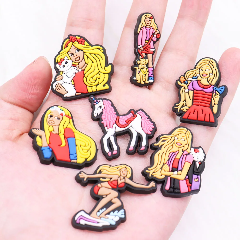 

1-7PCS Pretty Girls Movie Character Croc Charms PVC Shoe Decorations Clogs Sandals Shoes Accessories for Kids Party Gifts