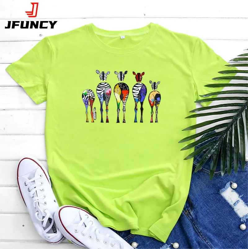 JFUNCY Summer T-shirt Women's Short Sleeve Tee Shirt 2022 Fashion Multicolor Cotton Tops Female Tshirt Clothing Woman T Shirts