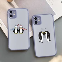 cute lovely penguin phone case for iphone x xr xs 7 8 plus 11 12 13 pro max 13mini translucent matte case