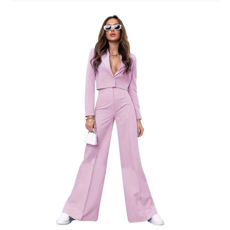 Lapel Chic and Elegant Woman Pants Set Woman 2 Pieces Short Coat Women's Fashion Suits Blazer Clothing Pant Set