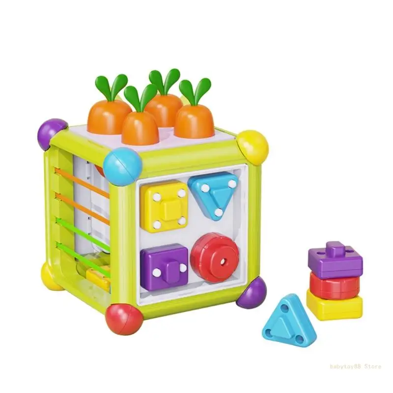 

Y4UD Montessori Busy Cube Puzzle Toy Baby Toddler First Pulling Carrot Fruit Shape