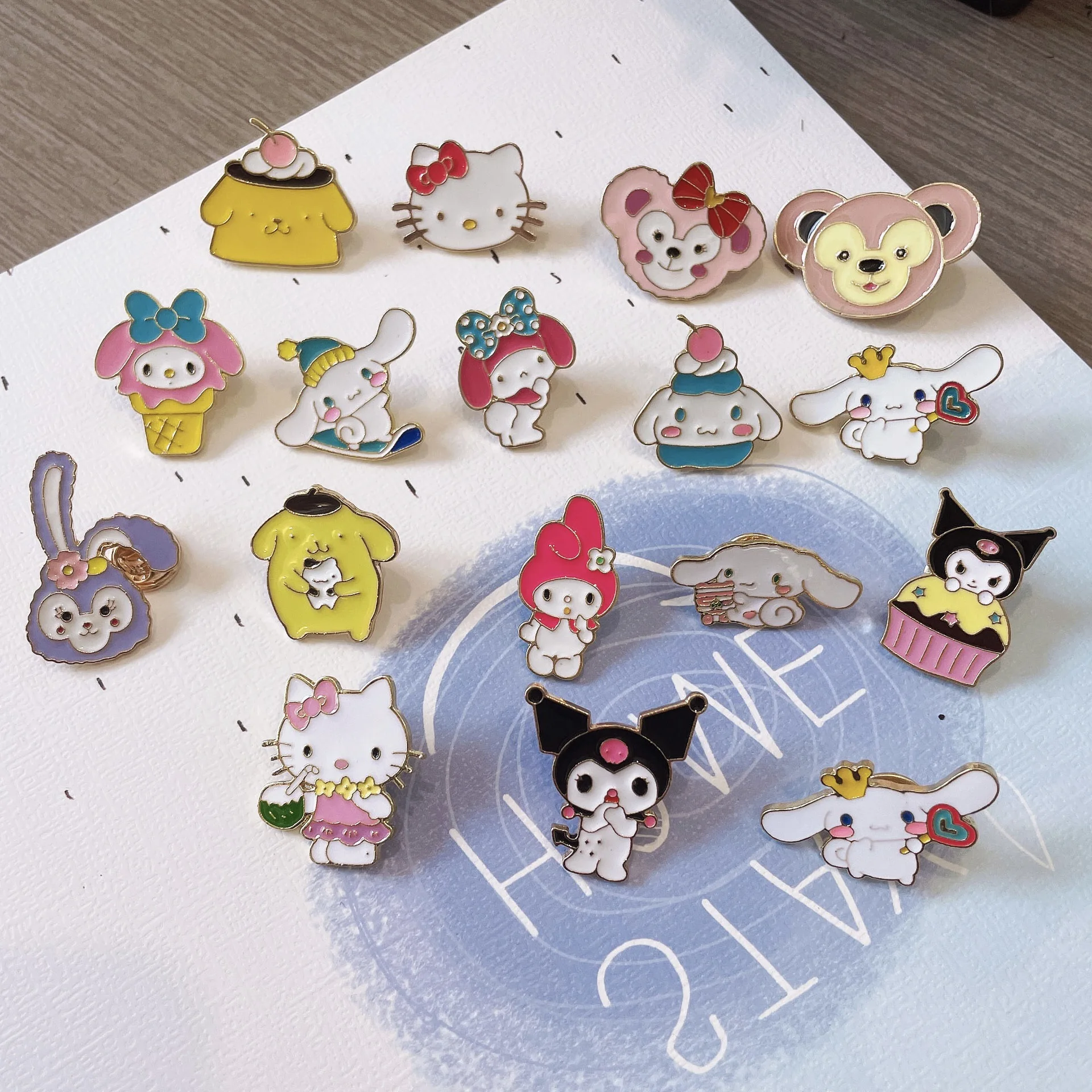 

Sanrio Brooch Anime Action Figures Hello Kitty My Melody Kuromi Cartoon Metal Badges Backpack Pins Diy Clothes Cartoon Girl Gift
