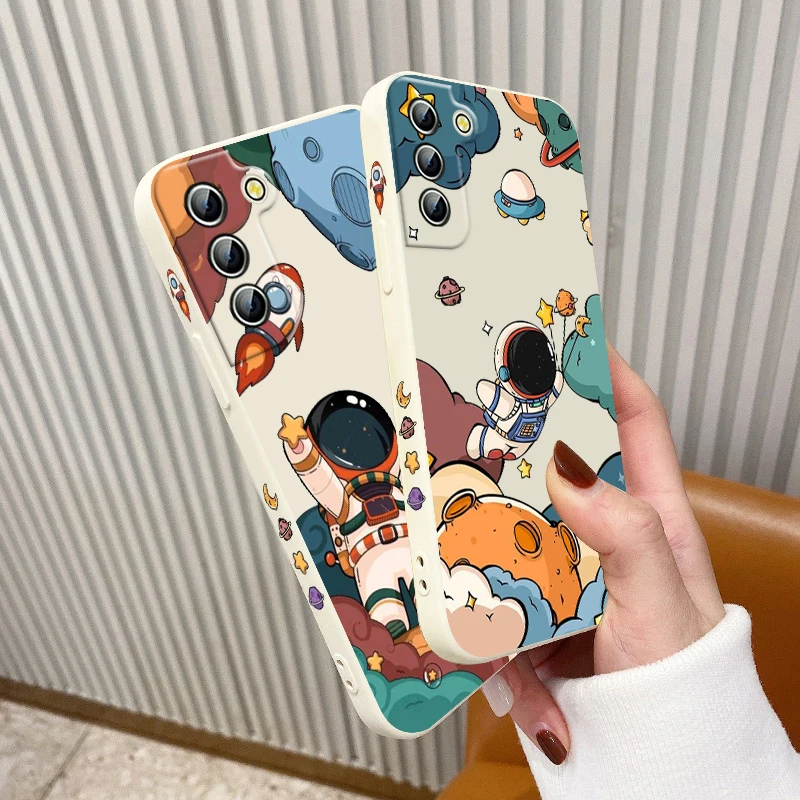 

Cartoon Cute Astronaut Art Samsung Cover For Galaxy S23 S22 S21 S20 Pro FE Note 20 Plus Ultra Liquid Left Rope Phone Case