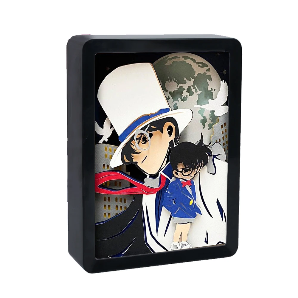 Anime Light Box Paper Cut Detective Conans Shadow Box Frame Children'S Night Light Led Lights For Room Table Lamp Original Gifts