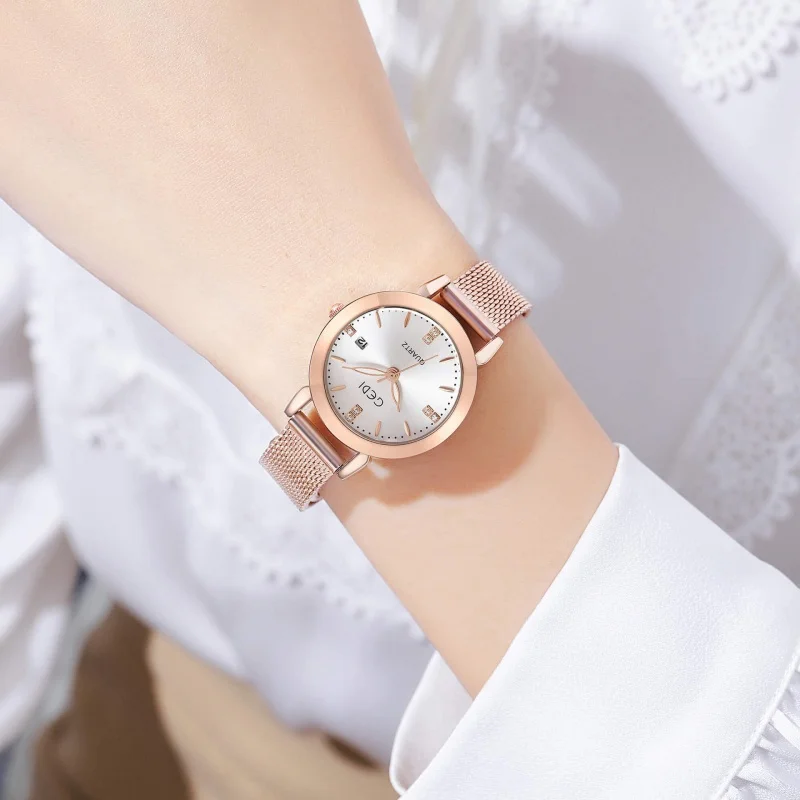 New Light Luxury Diamond Calendar Women's Fashion Good-looking Waterproof Stainless Steel Mesh Quartz Watch
