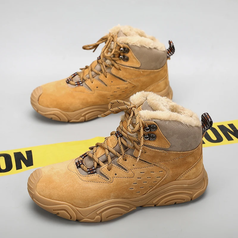 Men's High Top Hiking Shoes Fashion Warm Comfort Soft Outdoor Waterproof with Thick Soles Hunting Off-road Sneakers