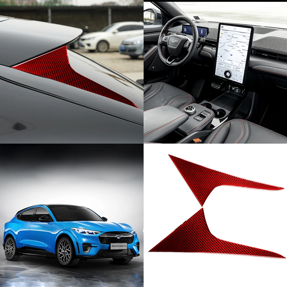 Red Real carbon fiber car Rear window 2 side trim the interior Sticker Car accessories decoration Fit For Mustang Mach E 2021