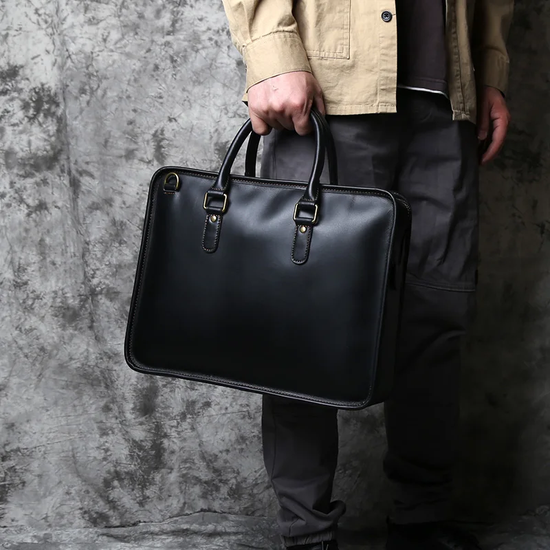 Men's Briefcase Leather Handbag Retro Top Layer Shoulder Cowhide Laptop Bag Crazy Designer Leather Messenger Luxury Briefcase