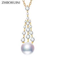 zhboruin zircon tassel pearl pendant real natural freshwater pearl necklace 18k gold plating jewelry necklaces for women 2022