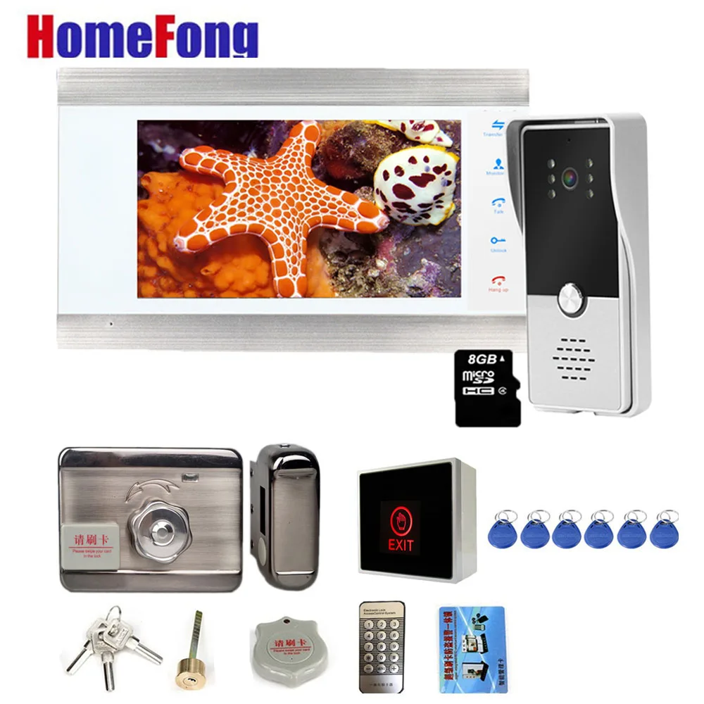 Homefong 7-дюймовый домашний видеодомофон дверной телефон звонок камера SD-карта