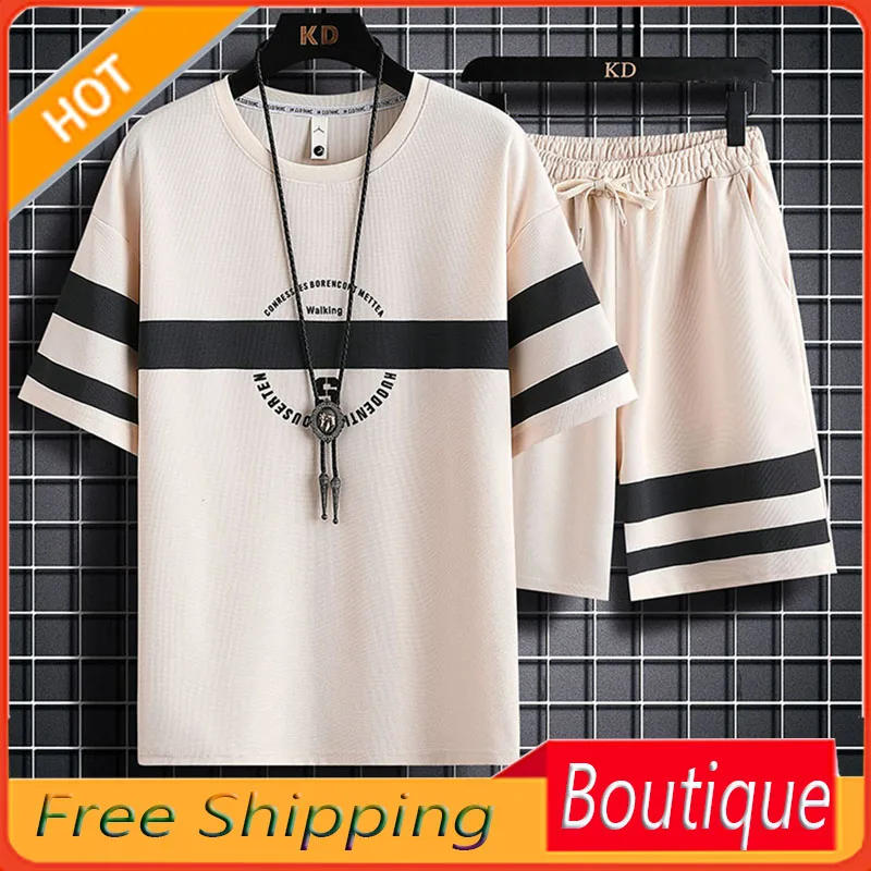 Summer Fashion Brand New Casual T-shirt Short Sleeve Loose Teen Trendy Two-Piece Suit 2023 New Fashion Outfit Men
