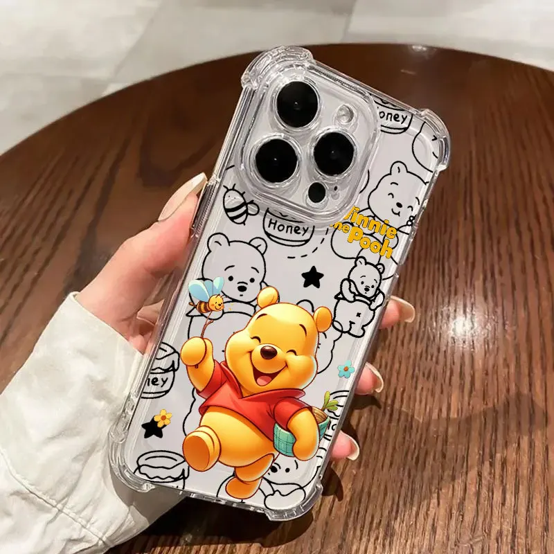 Фото Милый чехол для телефона с Винни-Пухом для iPhone 17, 16e, 16, 15, 14, 13, 12, 11 Mini, Air, Pro, Max, XR, Plus, противоударный, прозрачный №3