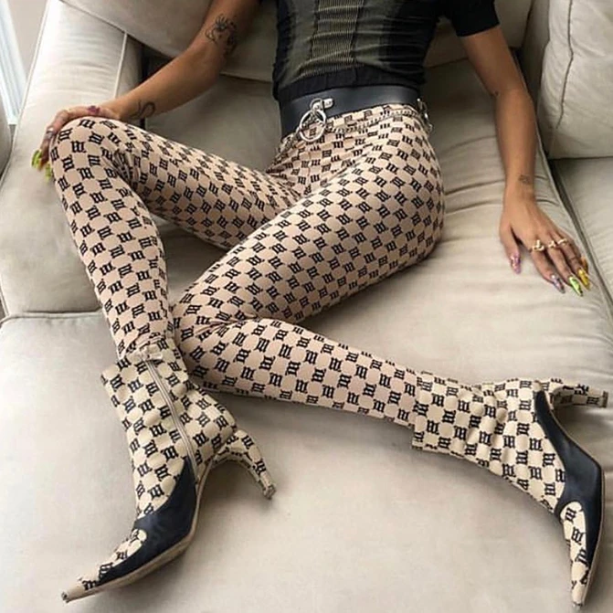 

Women's Mstyle Leggings 2020 Summer Fashion Pants Letter Print Sexy Elastic Long Pants Polyester Hip Hop Ruched Gothic Legging