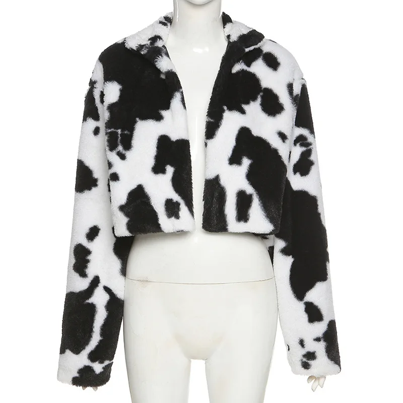 

Fashion Women Patchwork Coat Faux Lambswool Short Jackets All-Matched Female Stand Collar Loose Warm Hip Pop Tops