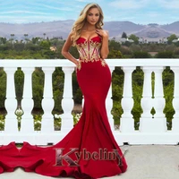 kybeliny red mermaid evening dresses spaghetti strap zipper prom robe de soiree graduation celebrity vestido fiesta women formal