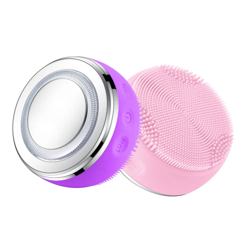 

Silicone Facial Cleansing Brush Heated Color Light Massage Introduction Device Facial Cleansing and Skin Rejuvenation