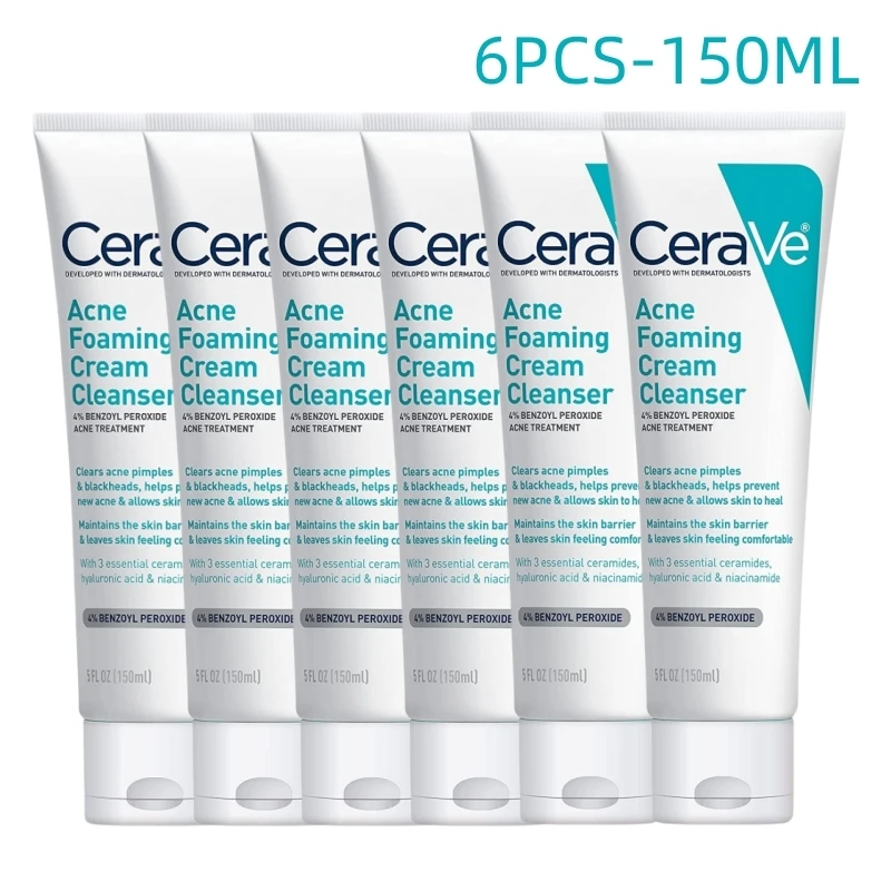 

6PCS Acne Foaming Cleanser Clear Pimples Blackheads With 4% Benzoyl Peroxide Remove Acne Oil Control Face Wash 150ml