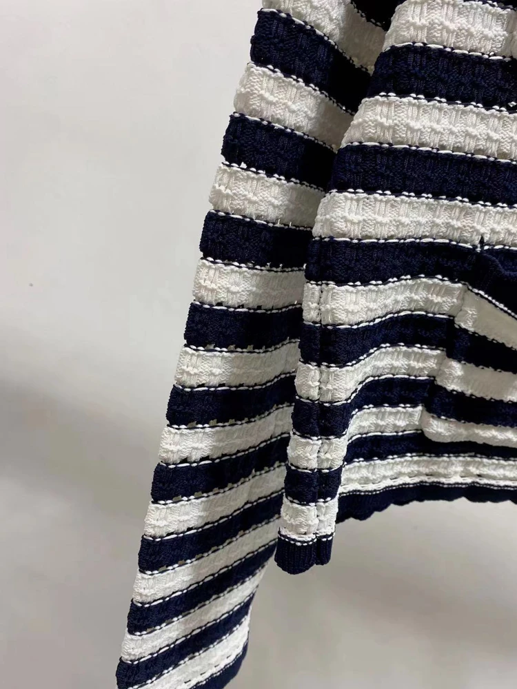 

2022 Spring and Summer New Sweater Commuter Striped Hollow Out Single-breasted Knitted Jacket Women Cardigan
