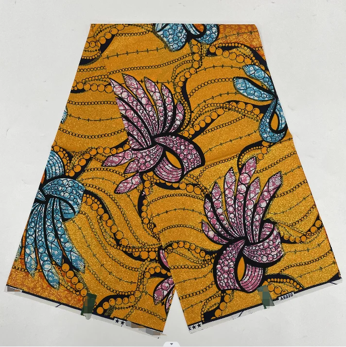 

2023 New Arrival African Real Wax Fabric 100% Veritable Wax Grand Super Glitter Glam Ankara Batik Printed Cotton Fabric