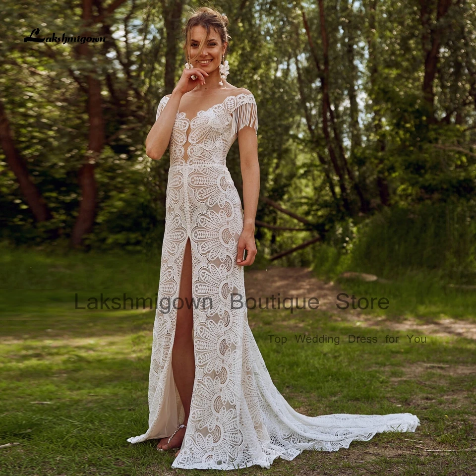 

Lakshmigown Princess Bridal Boho Country Wedding Dress Mermaid 2023 Scoop Vintage Lace Beach Wedding Gowns Open Back