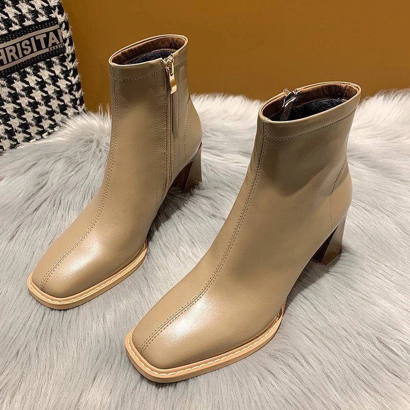 

Autumn and Winter 2023 New Elastic Slim Boots Short Tube Women's Thick Heel Square Head Back Zipper Fashion Boots Women