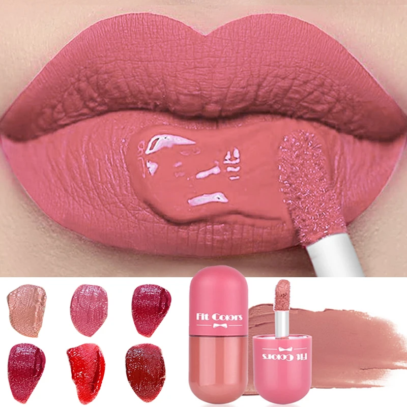 

Mini Capsule Matte Lip Gloss Tint Moisturizing Liquid Lipsticks Long Lasting Non-stick Cup Sexy Red Lip Glaze Makeup Cosmetic