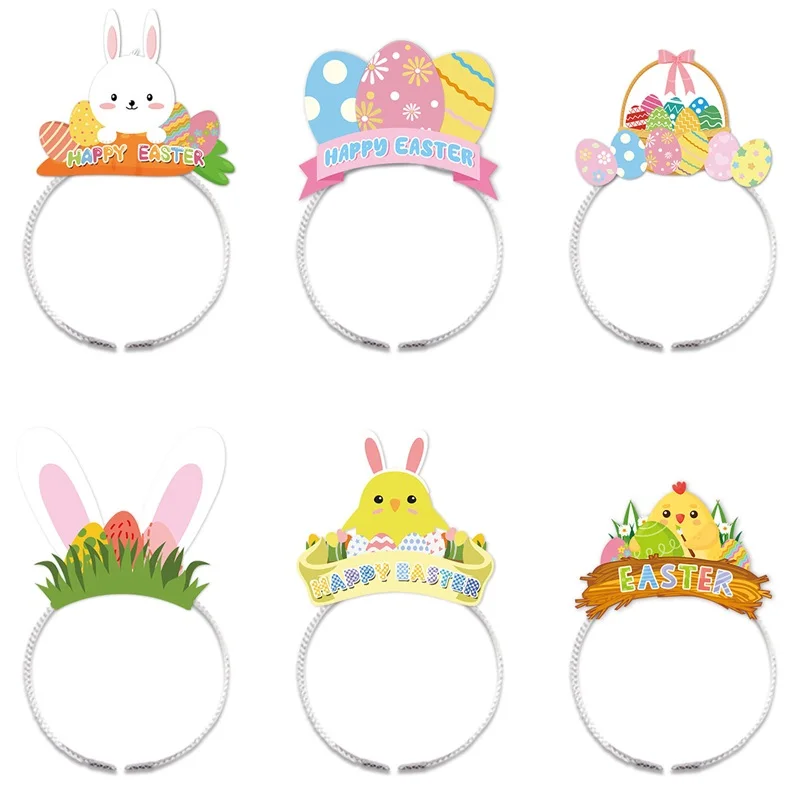 

6pcs Easter Bunny Headbands Cartoon Rabbit Ears eggs chick Hair Bands Easter Hairbands Easter party favors Festival Decorations