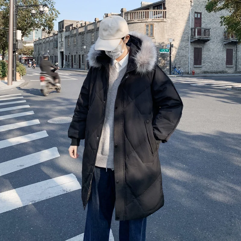 Winter Long Down Jacket Men Warm Fashion Oversize Thick Hooded Coat Men Korean Loose Thicken Jackets Mens Parker Overcoat M-3XL