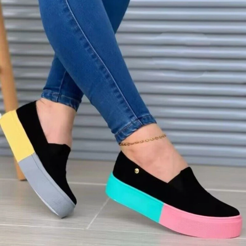 

Women Mixed Colors Loafers Autumn Plus Size Comfort Flat Shoes Thick Bottom Round Head Lightweight Sneakers Sapatilha Feminina