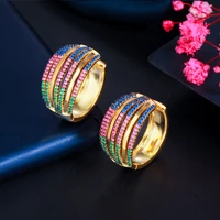 geometric endless round tiny red blue cubic zirconia gold color hoop earrings for women druzy jewelry gift