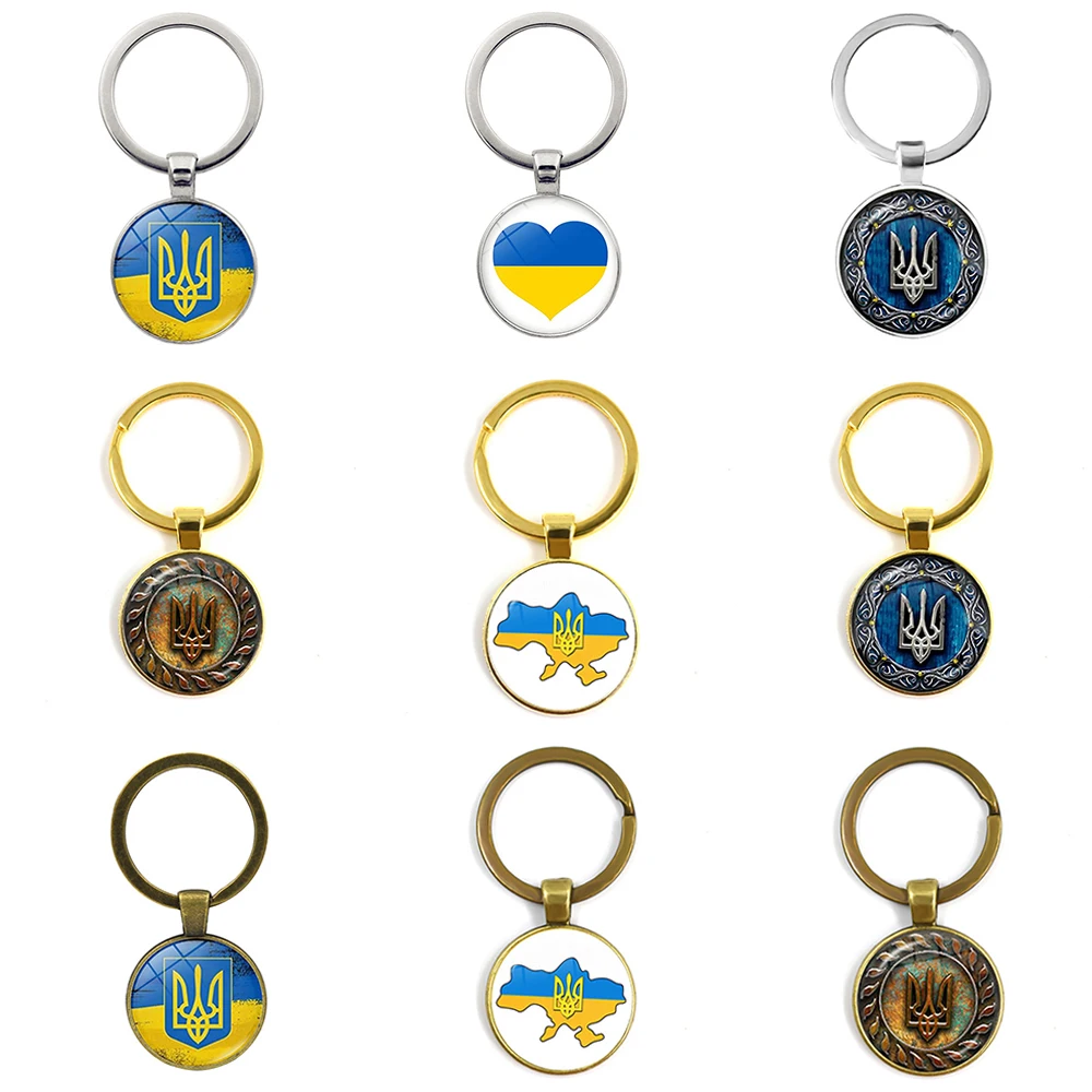 

Ukraine Map Flag Keychain for Women Men Vintage Metal Glass Round Ukrainian Symbol Keyring Charm Key Ring Flag Jewelry Souvenirs