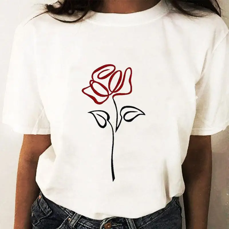 

Print T-shirts Fashion Women Cartoon Shirt Stylish Short Sleeve Regular Flower New Style Graphic T Top Female Tee T-Shirt