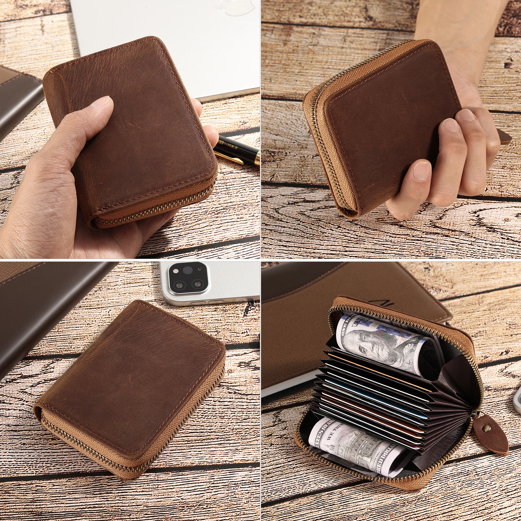 Кожаный маленький кошелек Crazy Horse с несколькими слотами для мужчин и женщин сумка