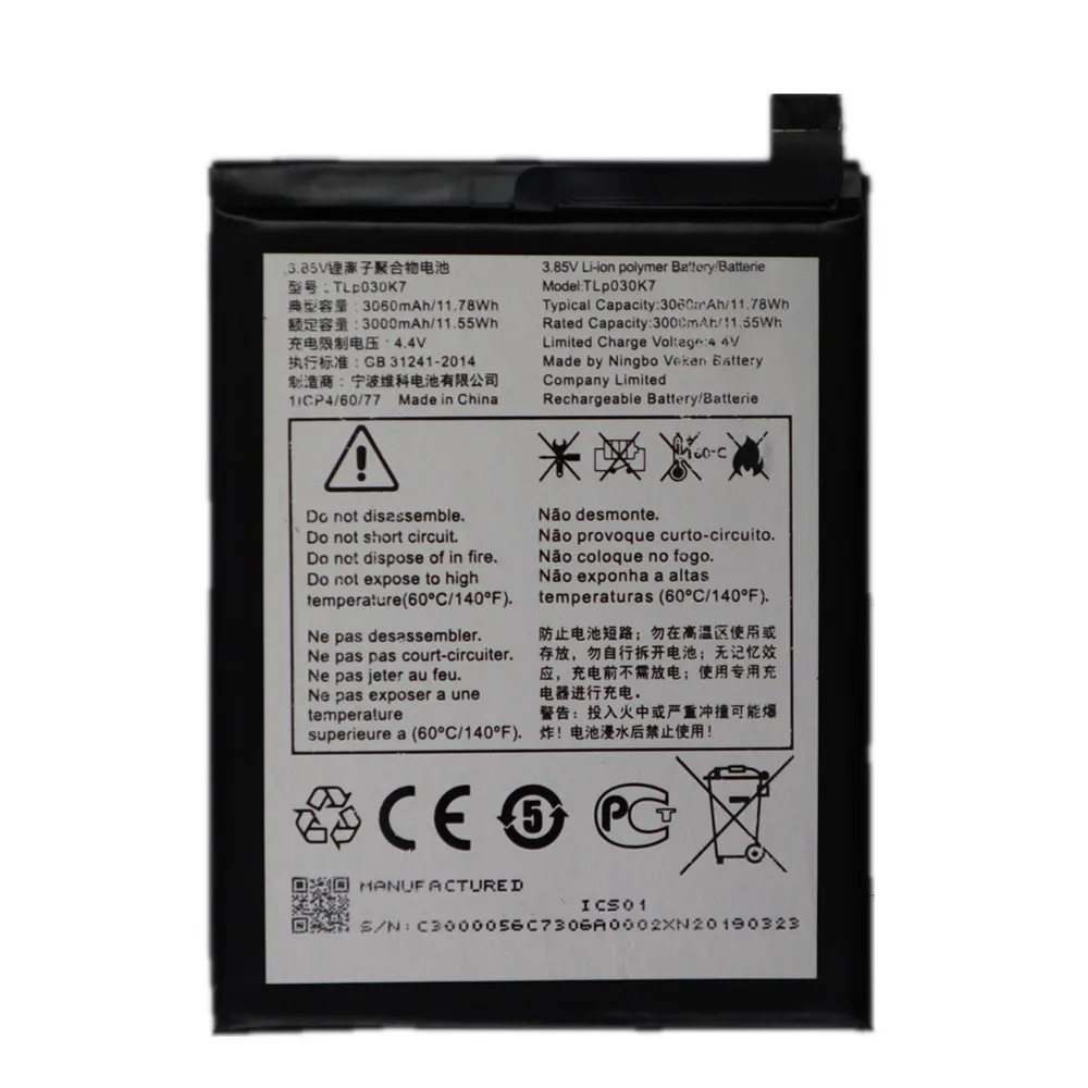 New 3060mAh TLp030K7 Battery For Alcatel 1S 2019 OT-5024 5024A 5024D 5024J 5024I 5024F High Quality Phone