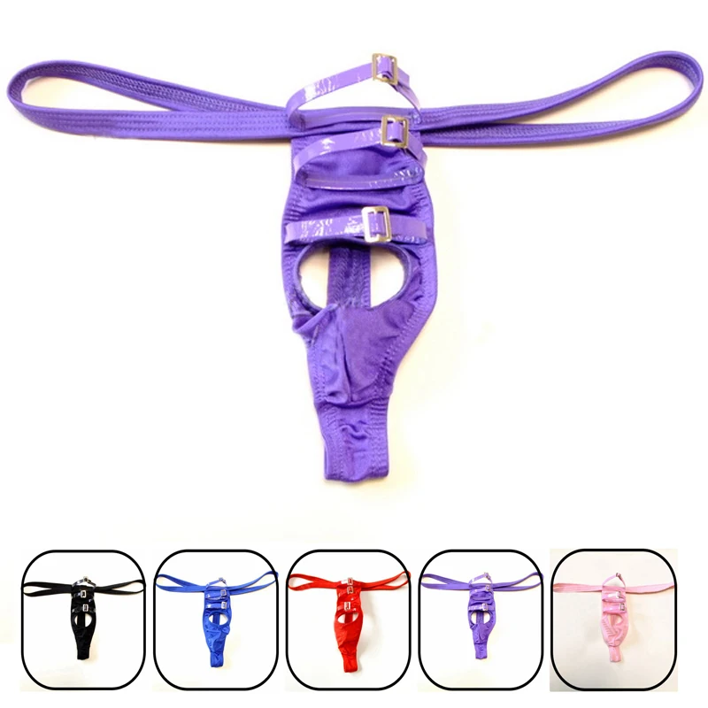 

2019 hot Mens sexy bandage faux leather panties buckle u pouch male thong t G-string Underpants Jockstrap gay underwear
