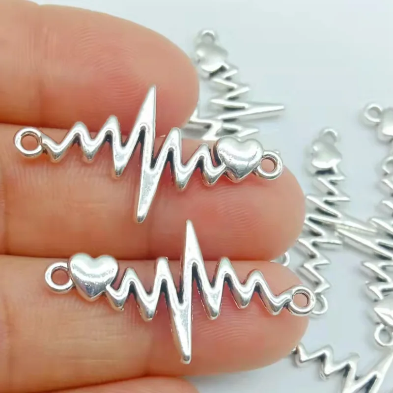 

10pcs 31x17mm Antique Silver Color Heart Ecg Connector Charms For Jewelry Making DIY Jewelry Findings