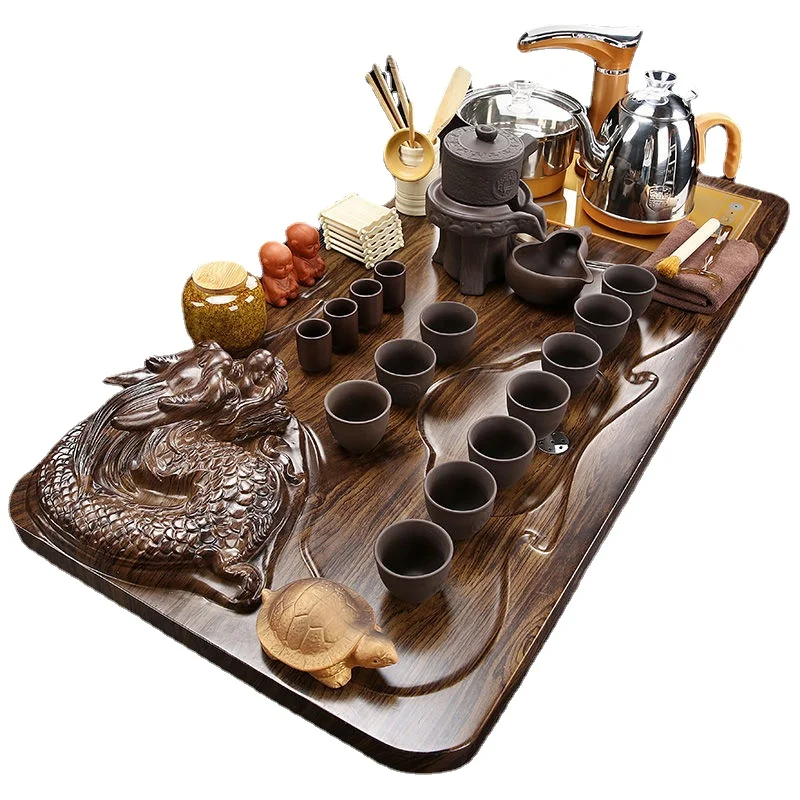

Automatic Kung Fu Tea Set Household Complete Set Solid Wood Tea Tray Integrated Glass Tea Ceremony Table Accessories