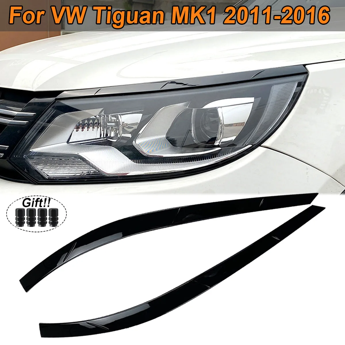 

2PCS Eyelids Front Headlight Eyelid Cover Headlamp Eyebrow Trim Sticker For Volkswagen VW Tiguan MK1 2011-2016 Car Accessories