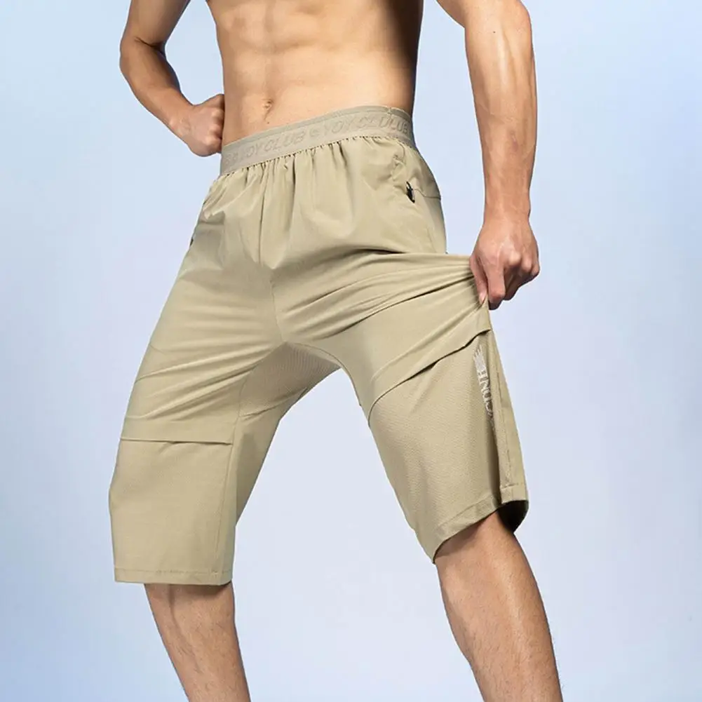 

Summer Zip Pockets Men Short Breeches Sportswear Breathable Quick Dry Capris Pants Stretched Nylon Workout Gym Casual Shorts