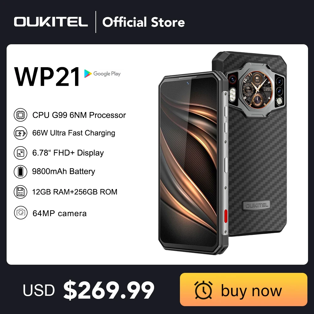 Oukitel Wp21 Rugged 9800Mah 12Gb Ram 256Gb Rom Helio G99 64Mp Fotocamera 66W 120Hz Visione Notturna