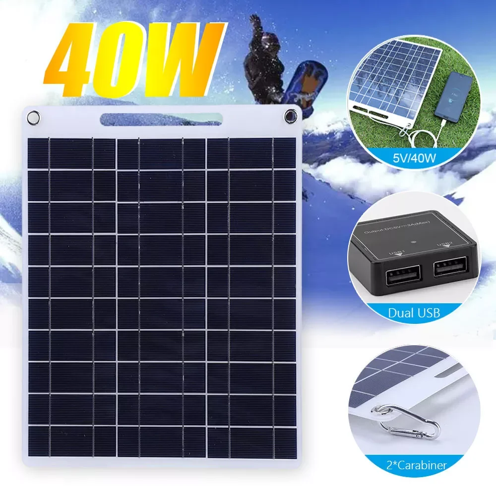 

NEW 40W Solar Panel Portable 5V Fast-charging Cell Board Outdoor Emergency Charging Battery Camping Hike Travel Phone Charger Pl