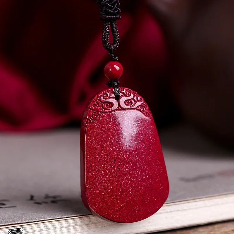 

Fashion Cinnabar Pendant Necklace Jewellery Chinese Hand-Carved Healing Women Man Luck Gift Sweater Chain