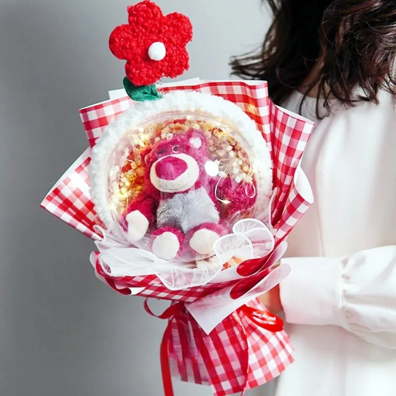 

Disney Kawaii Strawberry Bear Stitch Stellalou Plush Toy Flower Bouquet Cute Cartoon Doll Girl Valentine's Day Christmas Gifts