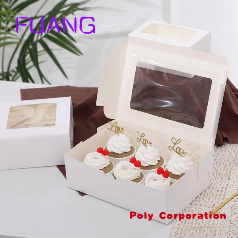 Visual factory customized window white brown kraft paper dessert box cupcake box2 4 6 12 cupcake racks cake box