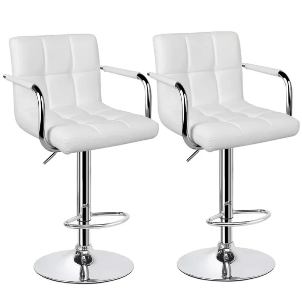 2pcs Faux Leather Swivel Bar Stools for Home Counter, White 