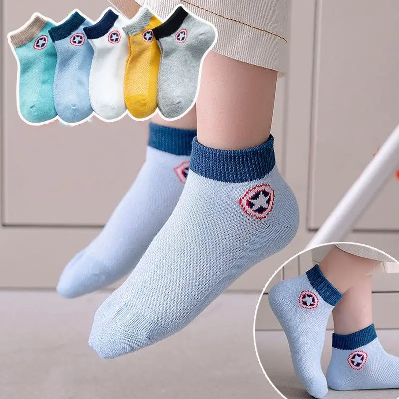 Children's Socks Spring/Summer New Boat Socks Cartoon Mesh Children's Socks Boys and Girls Solid Cotton Socks Thin Baby Socks