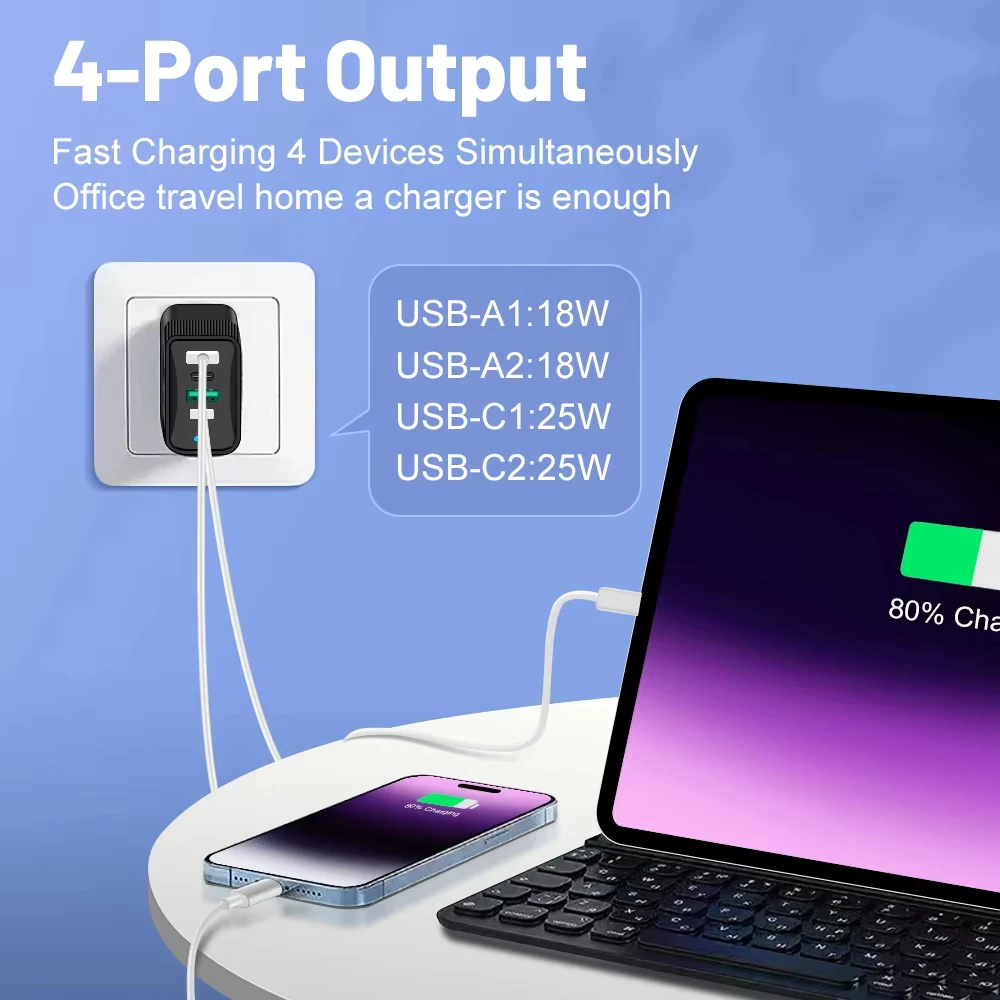 Total 100W 2USB 2PD Зарядное устройство Быстрая зарядка Quick Charge 3.0 Дорожная вилка Зарядный