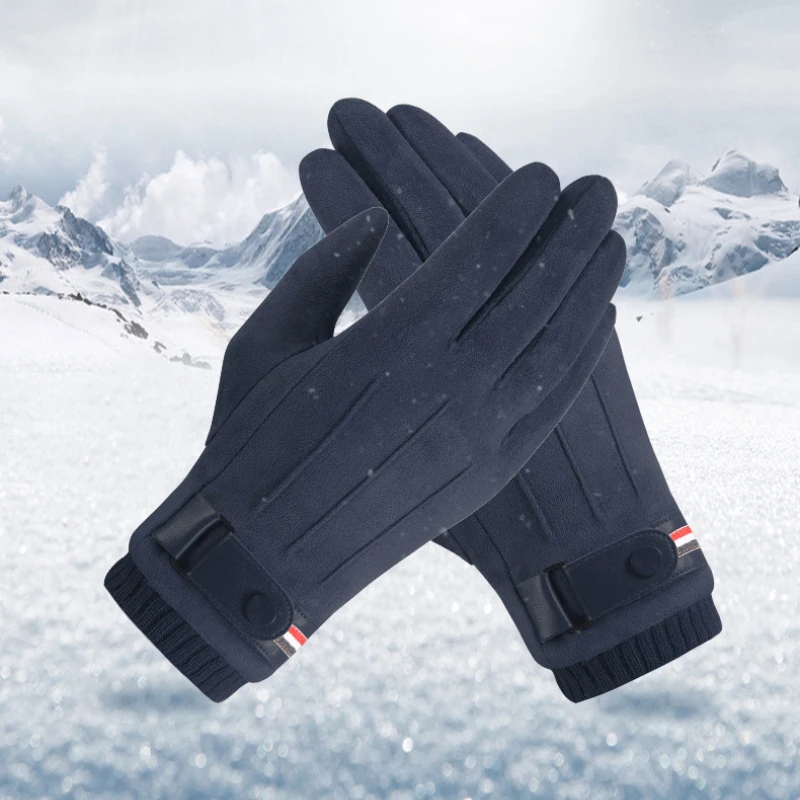 

Мужские зимние модные перчатки, модные плюшевые деловые перчатки, утолщенные замшевые перчатки для сенсорного экрана, перчатки для активного отдыха, спортивные велосипедные варежки