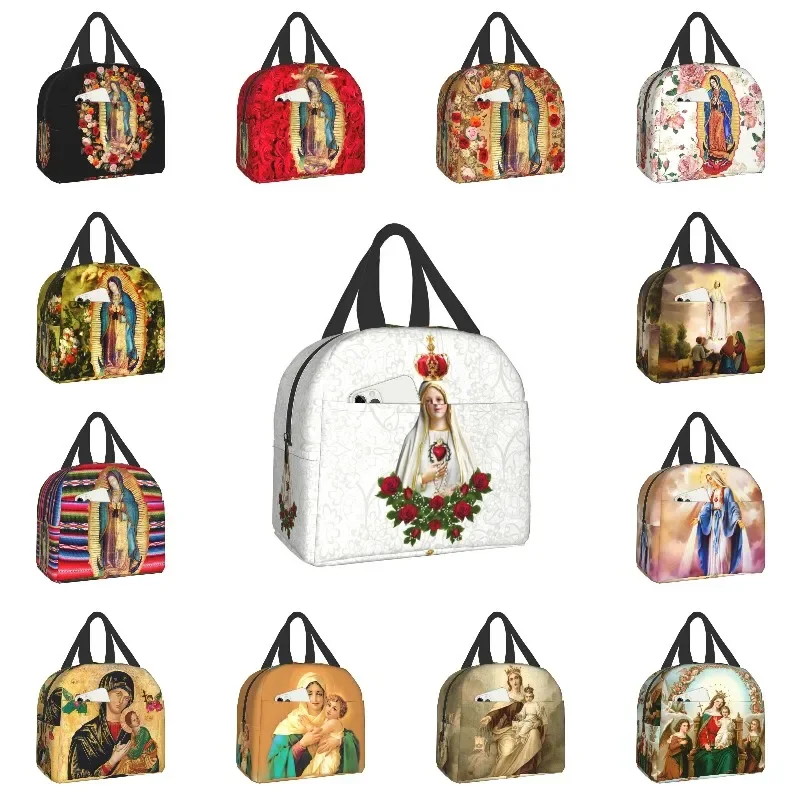 

Our Lady Of Fatima Virgin Mary Lunch Bag Men Women Cooler Thermal Insulated Portugal Rosary Catholic Lunch Box for Adult Office